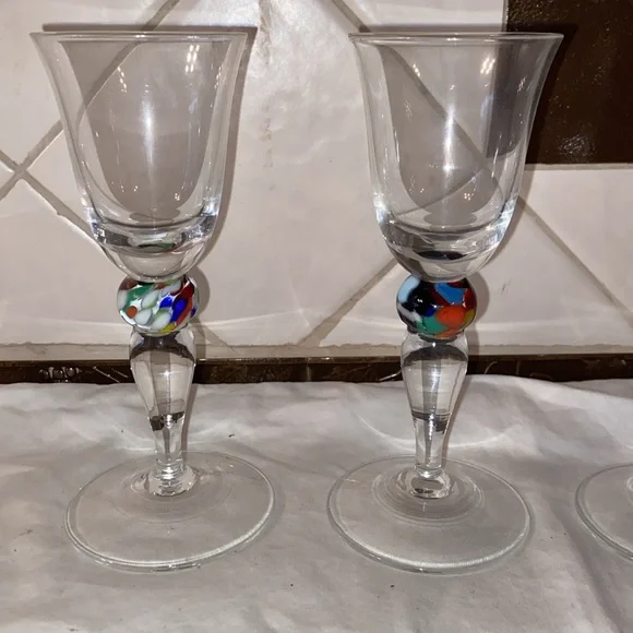 RARE Vintage Set of 5Theresienthal cordial glasses multi colored ball
